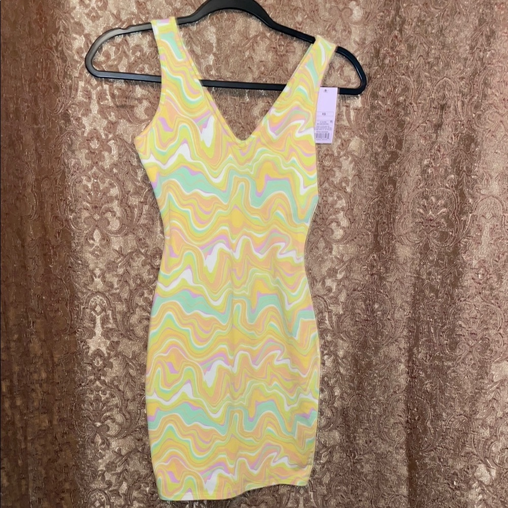 NWT Wild Fable Yellow & Green Bodycon Mini Dress. Size XS - Picture 1 of 5
